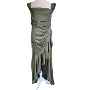 NWT Maniju Olive Silky Large Bridesmaid Formal Prom Homecoming Fairy Maxi Dress
